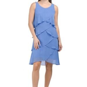 SL Fashions Tiered Chiffon Dress Bright Periwinkle Women’s Sz 12 NWT